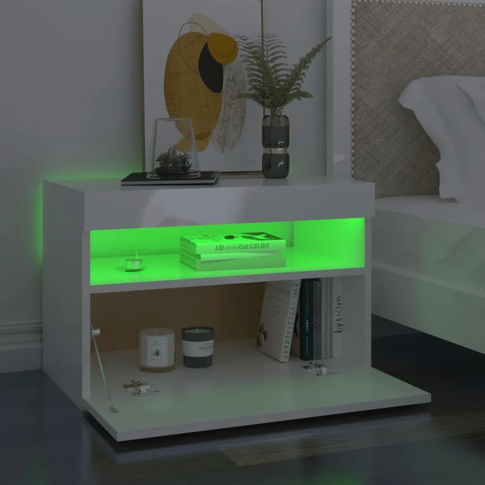 2 db magasfényű fehér TV-szekrény LED-lámpákkal 60 x 35 x 40 cm