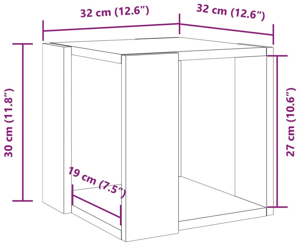 betonszürke szerelt fa dohányzóasztal 32 x 32 x 30 cm
