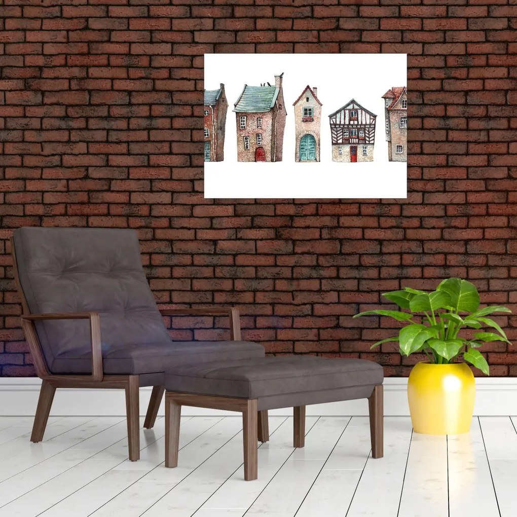 Üveg kép - Akvarell házak (70x50 cm)