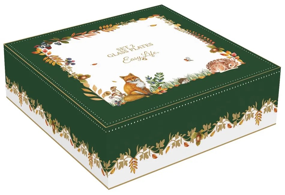 Juharfalevél alakú üveg tányér 2 db-os szett díszdobozban Forest Dream