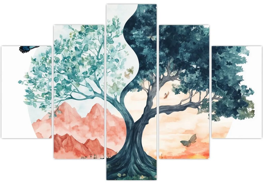 Kép – Akvarellfa tele élettel (150x105 cm)