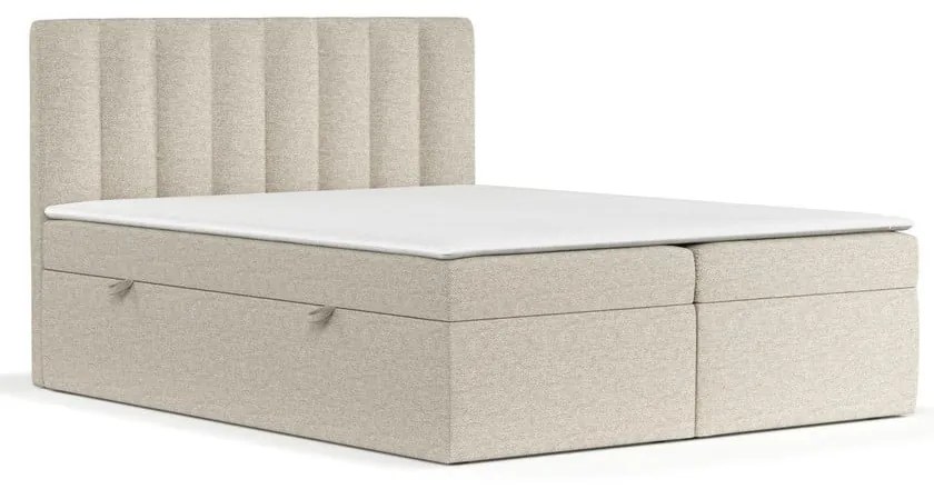 Bézs ágyneműtartós boxspring ágy 180x200 cm Novento – Maison de Rêve