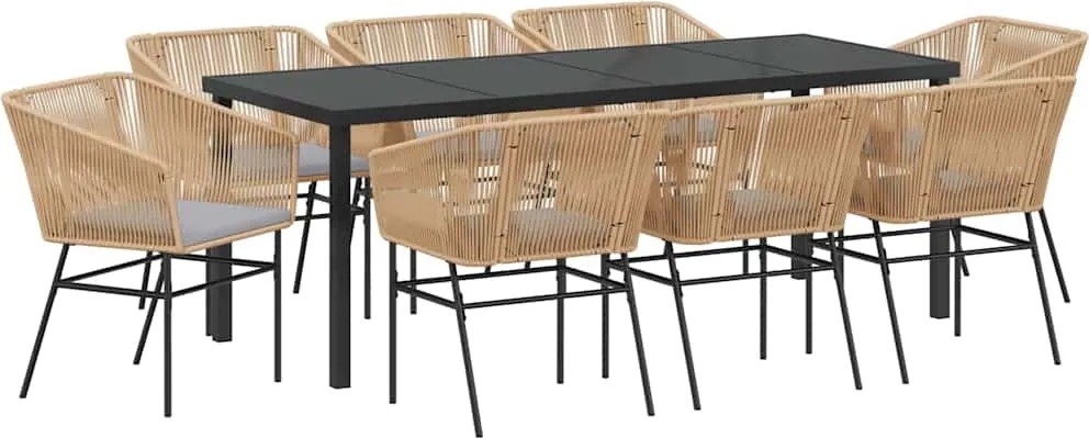 vidaXL Kert étkező szett párnával 9 pcs Barna Porszórt acél