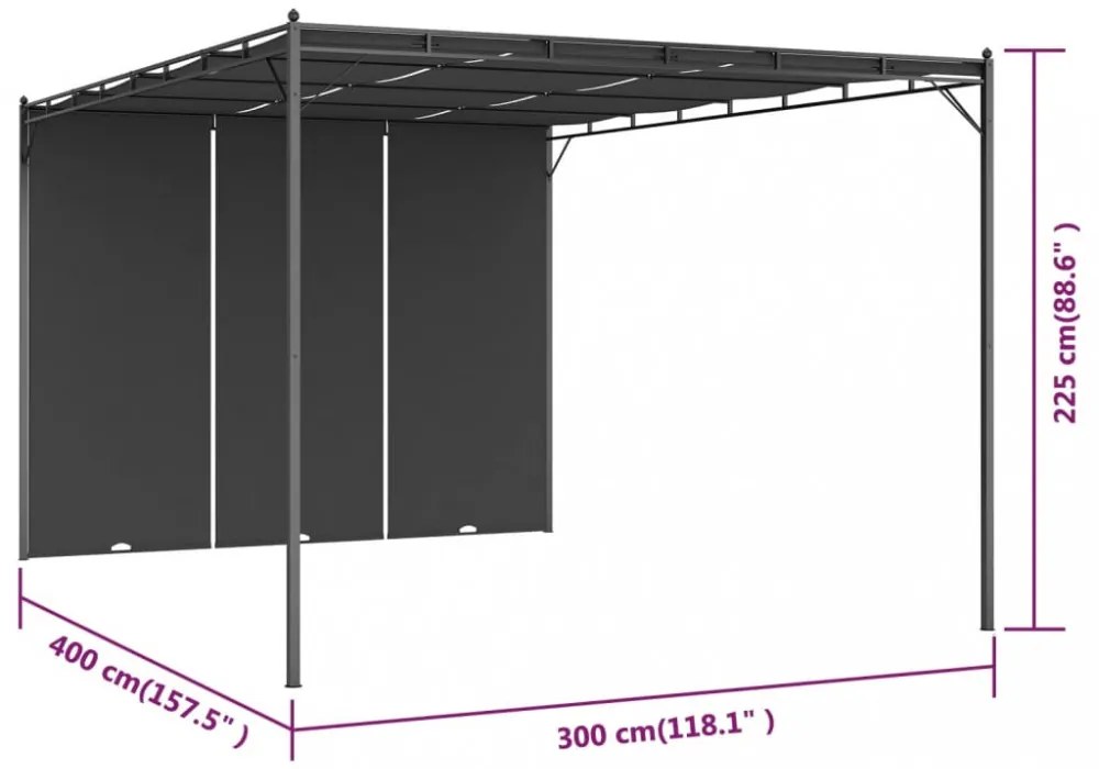 vidaXL antracitszürke kerti pavilon oldalfüggönnyel 4 x 3 x 2,25 m