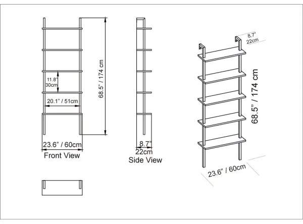 Fali könyvespolc PIANTE 174x60 cm fehér