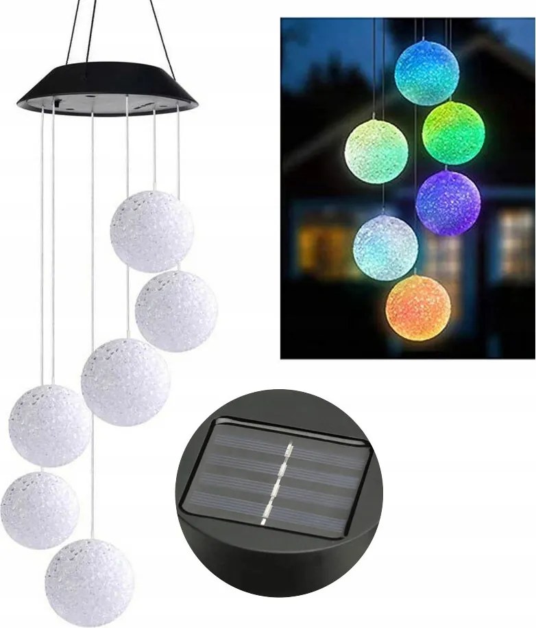 Festive Lights Solar Led Szélcsengő Kertbe Teraszra, 6 golyóval