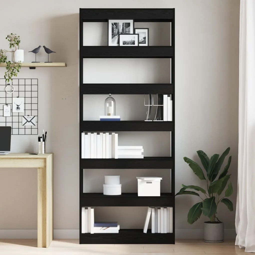 Fekete Könyvespolc Fekete Fa 80 x 30 x 198 cm Polc