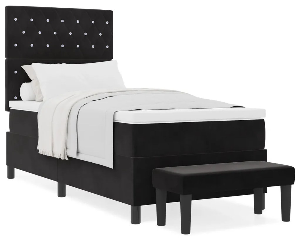 Boxspring Ágy matraccal & paddal Fekete 90x190 cm Bársony