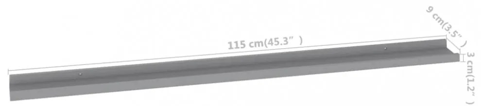 4 db szürke fali polc 115 x 9 x 3 cm