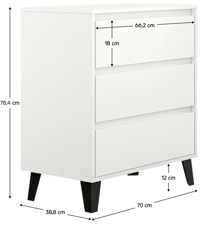 BOGAN 3S70 komód, fehér