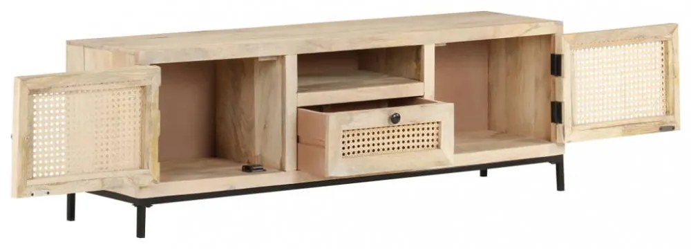 tömör mangófa és természetes nád TV-szekrény 120 x 30 x 40 cm