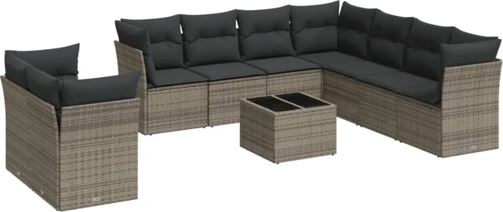 vidaXL 10 részes szürke polyrattan kerti ülőgarnitúra párnákkal