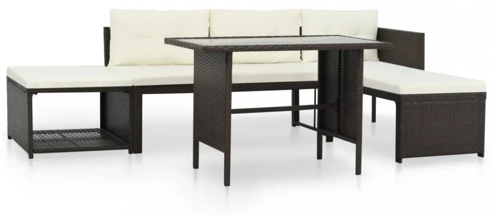 4 részes barna polyrattan kerti társalgó szett