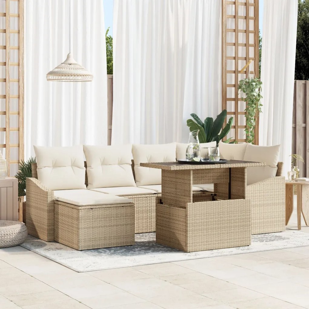 7 darabos kerti kanapé szett párnákkal bézs poly rattan
