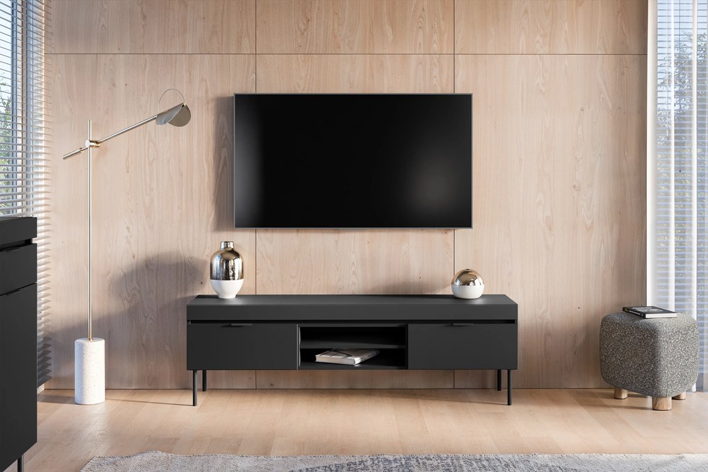 Sentia 157 TV-szekrény fém lábakkal - fekete / fekete