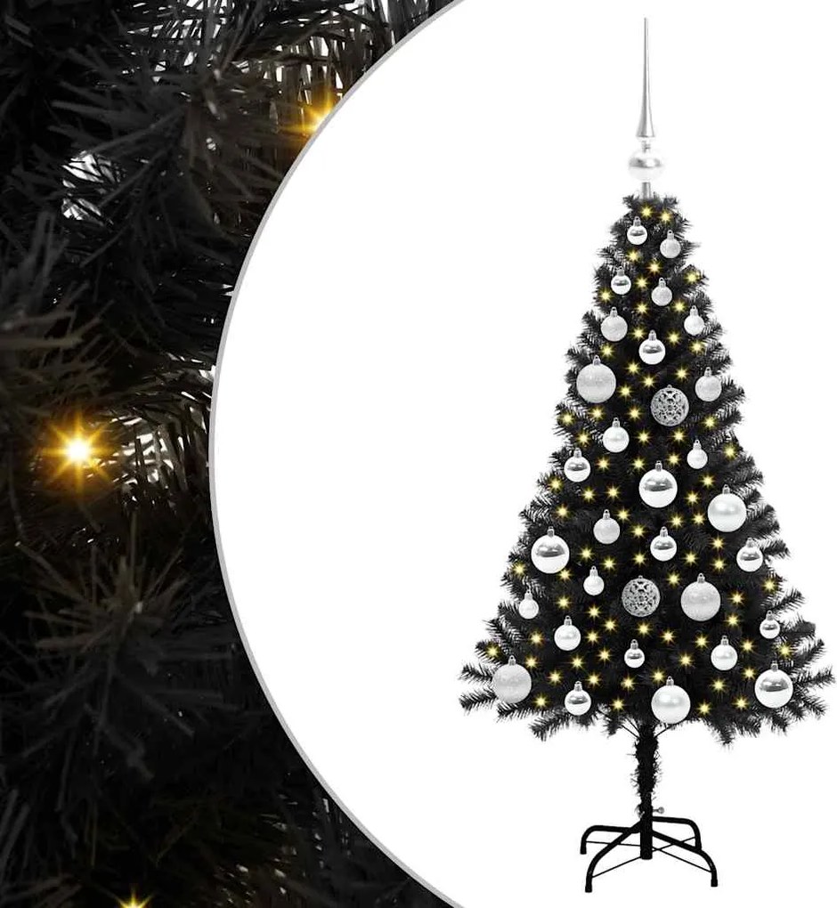 vidaXL Karácsonyfa 150 LED-del állvánnyal Fekete 120 cm PVC