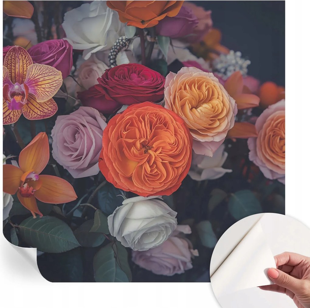 Öntapadós tapéta Divatos 3D fali ragasztóval Színes csokor 250x250 cm