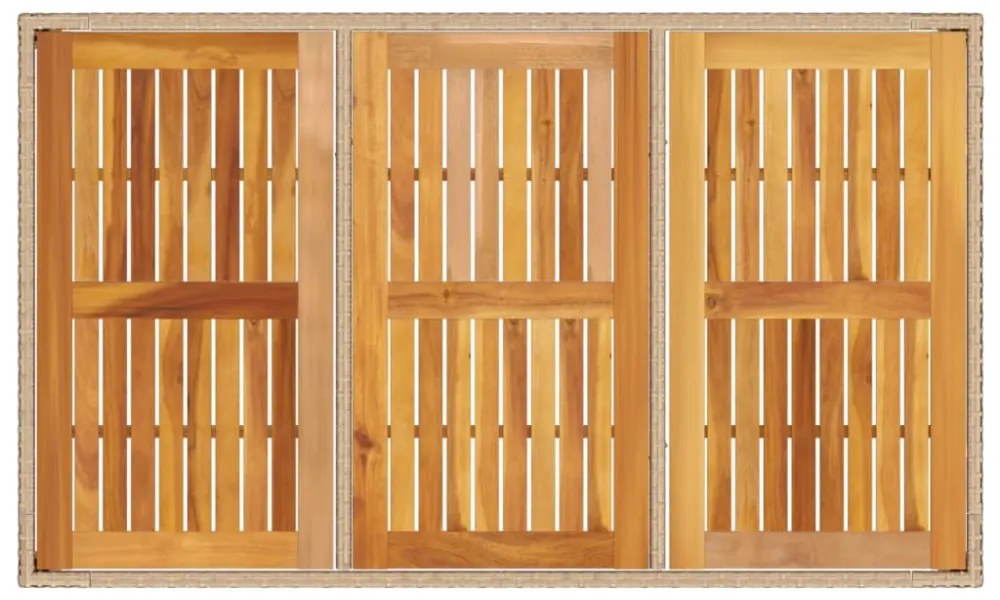 bézs polyrattan és akácfa kerti asztal 150 x 90 x 75 cm