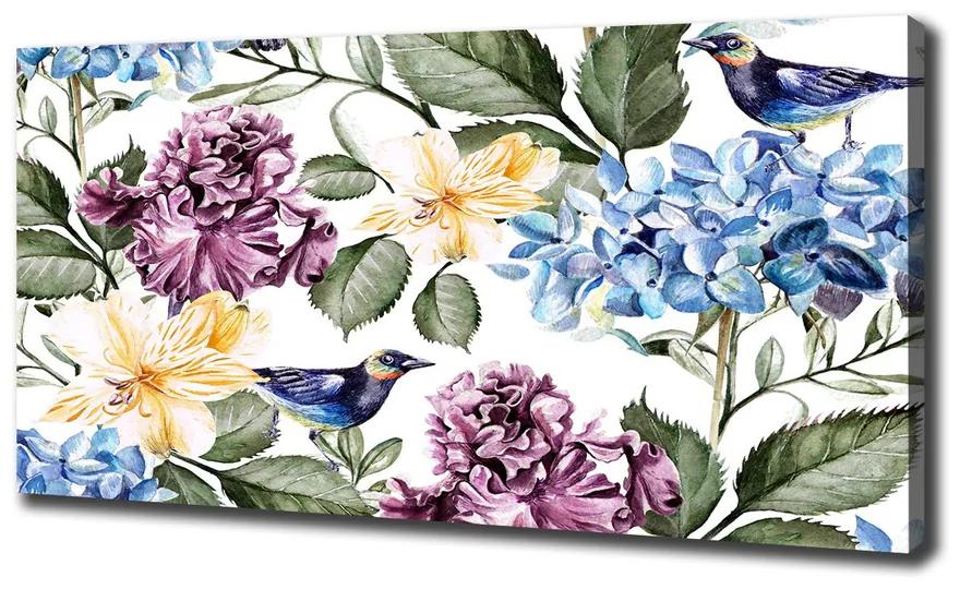 Egyedi vászonkép Virágok és madarak pl-oc-140x70-f-119136567