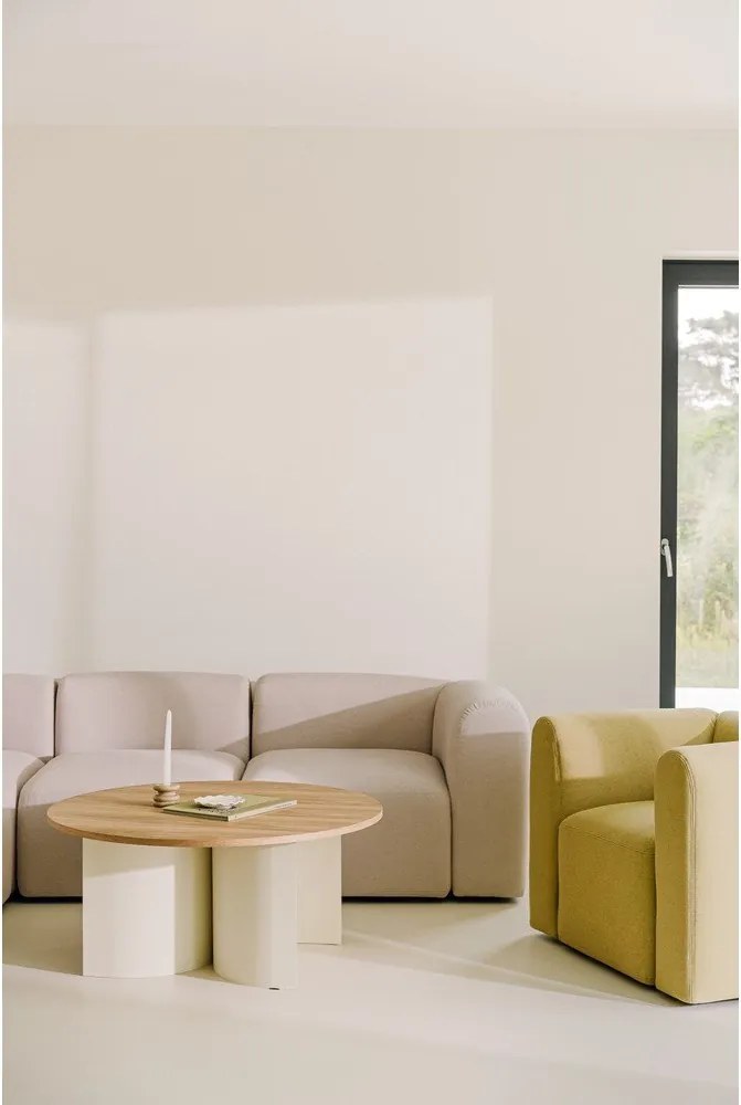 Krémszínű-natúr színű kerek dohányzóasztal kőrisfa dekoros asztallappal ø 95 cm Gavo – noo.ma