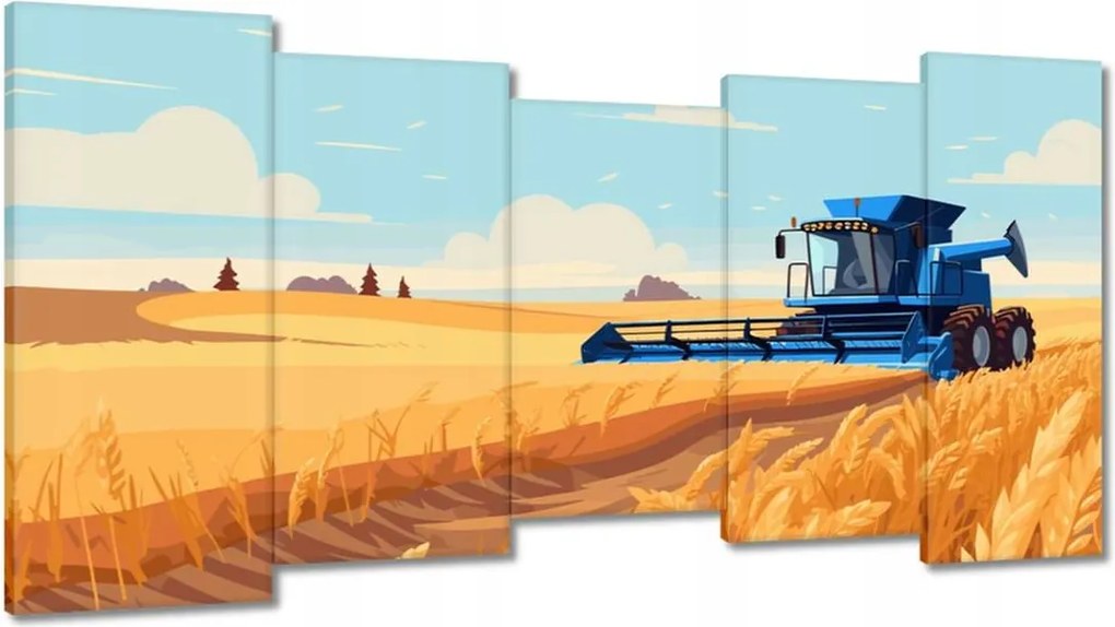 Képek 150x80 Kék kombájn a mezőn az aratásban