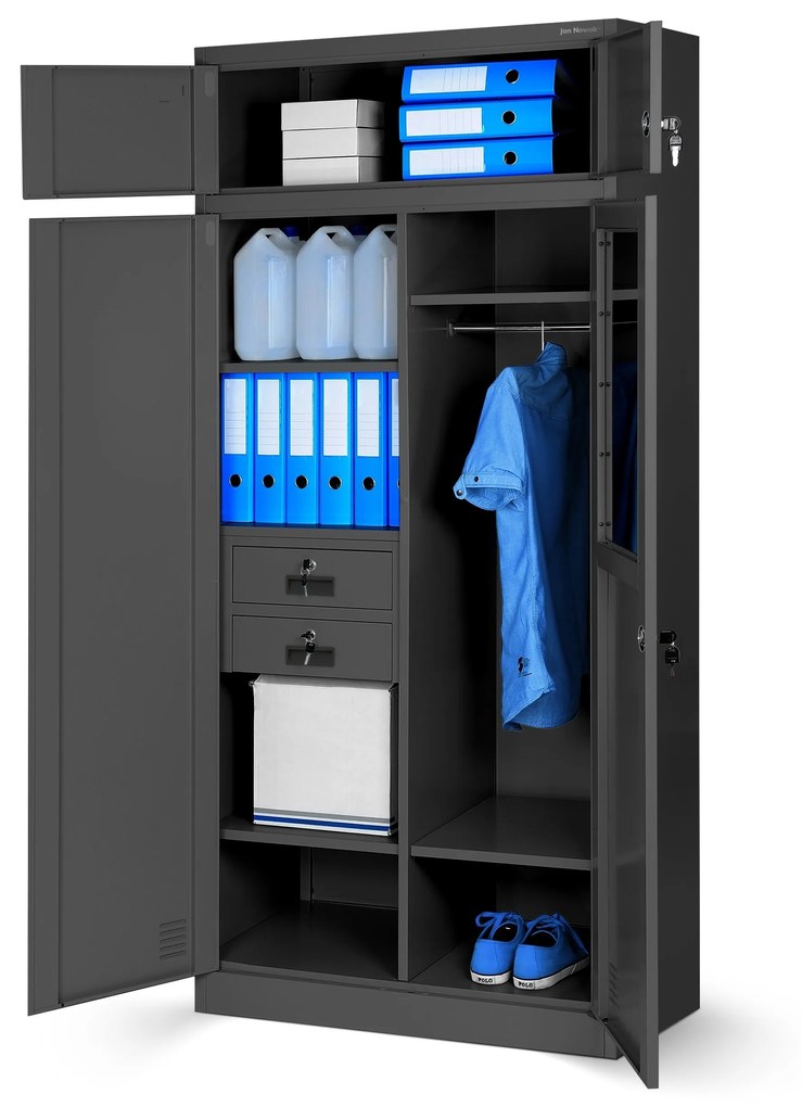 Fém öltözőszekrény BORYS, 900 x 1850 x 500 mm, antracit