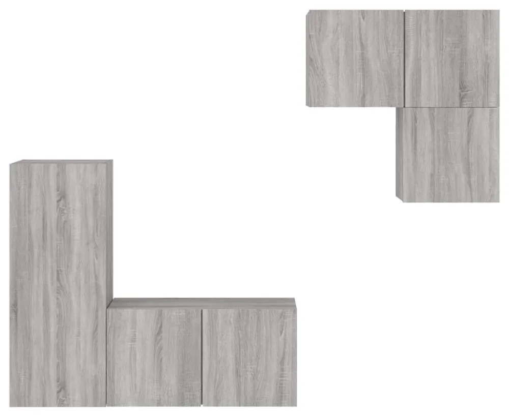 4 darab szürke sonoma színű szerelt fa fali TV-bútor