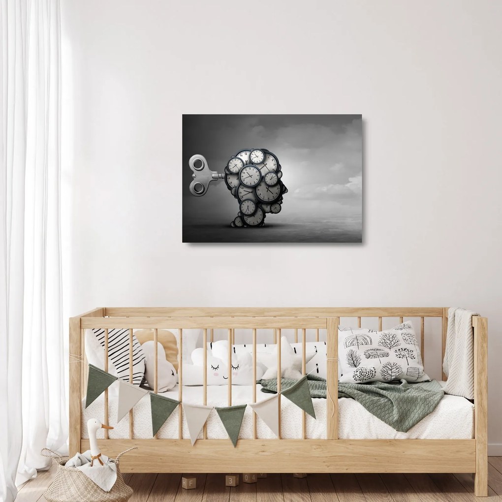 Művészi kép egy fej órával (üvegen) (70x50 cm)
