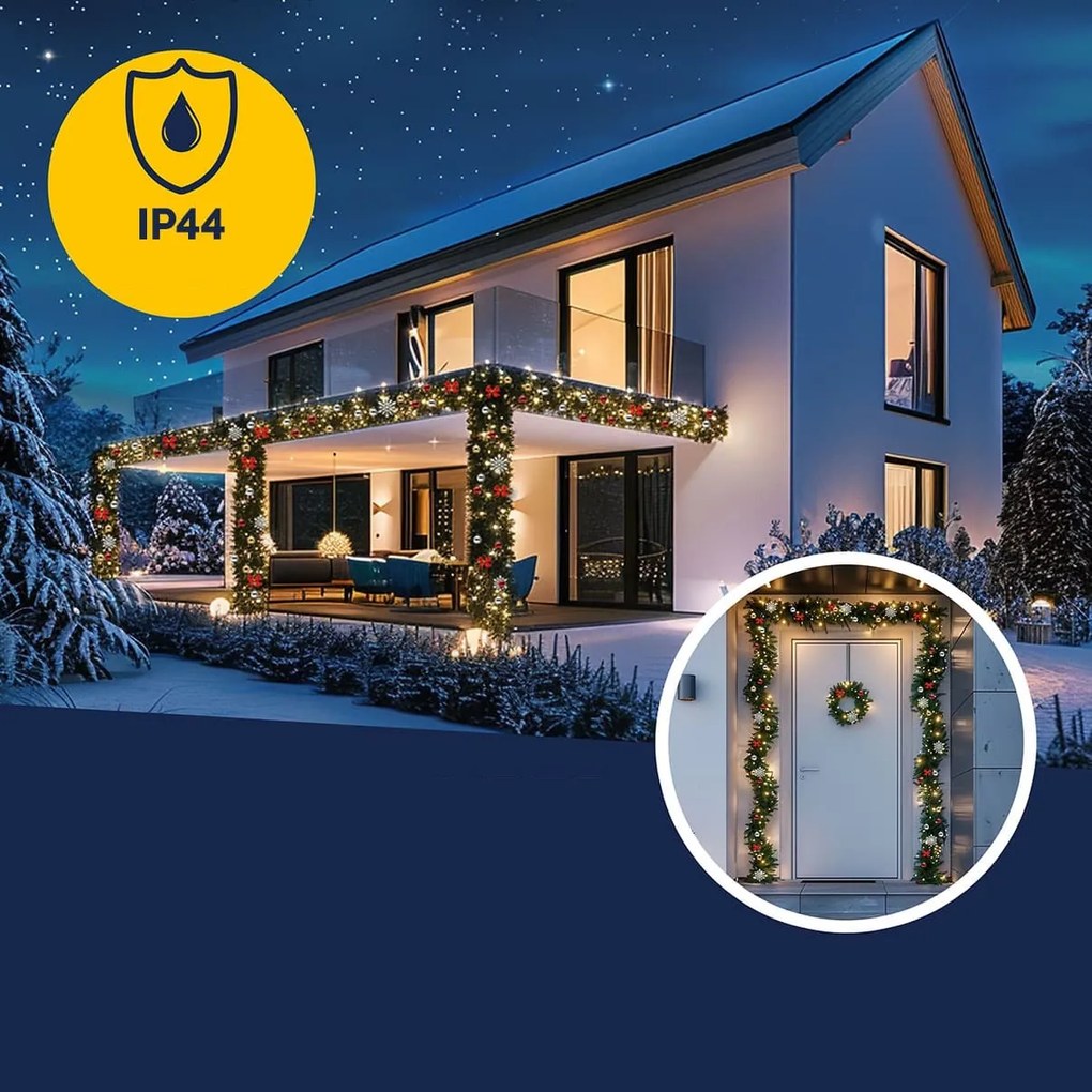 ANDREA karácsonyi fényfüzér világítással, díszített, 10m, zöld Casaria