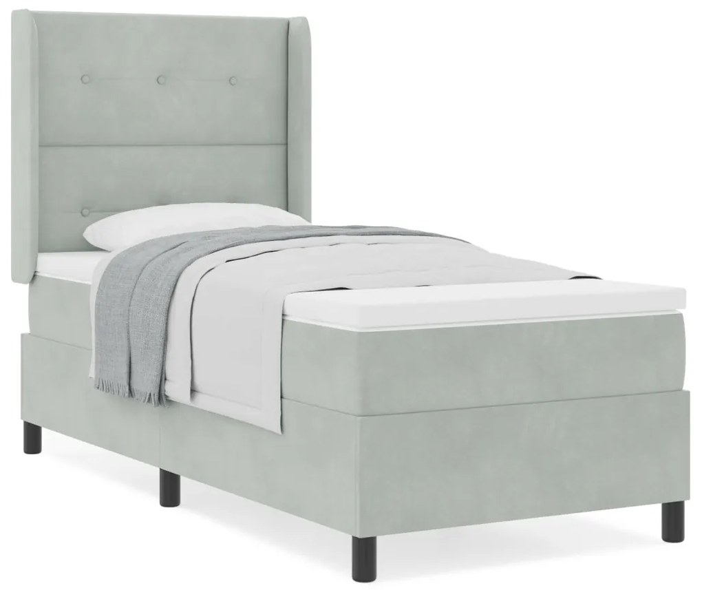 Boxspring Ágy Matrac Ezüstszürke 80x200 cm Bársony