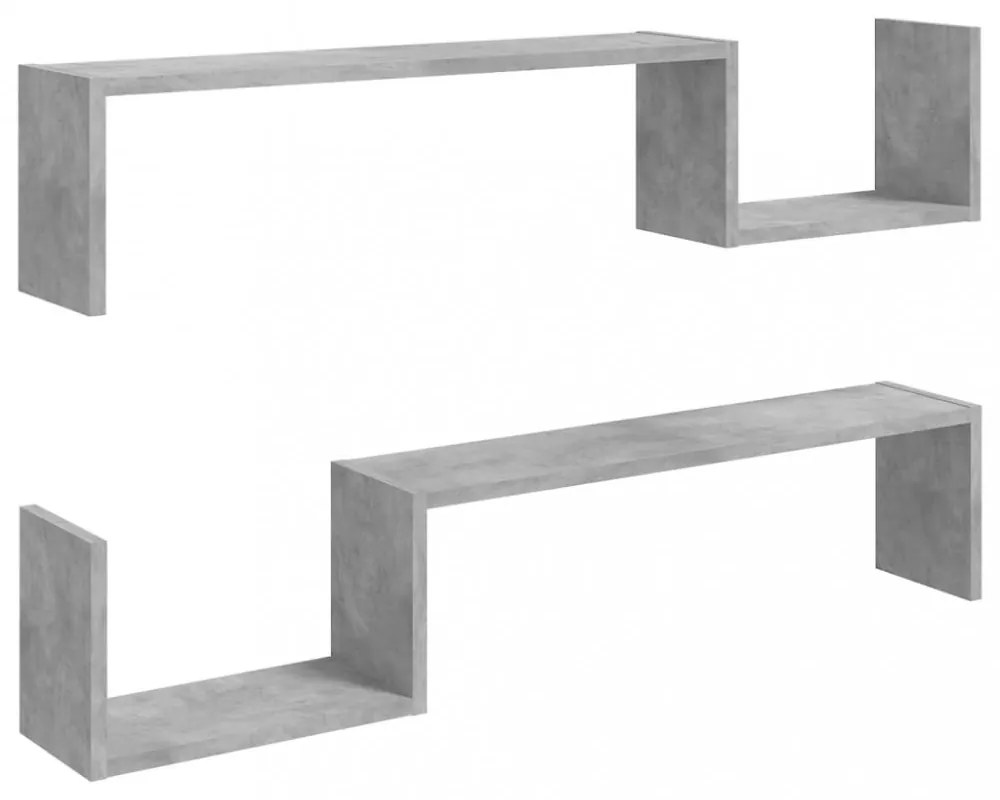 2 db betonszürke szerelt fa fali polc 100 x 15 x 20 cm