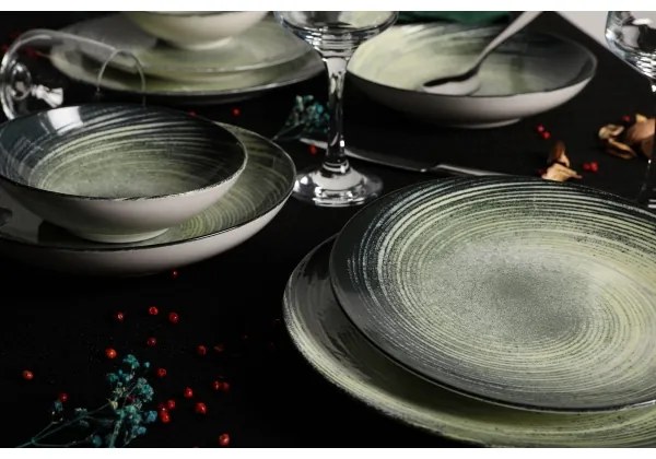 24 részes porcelán étkészlet, zöld/fekete