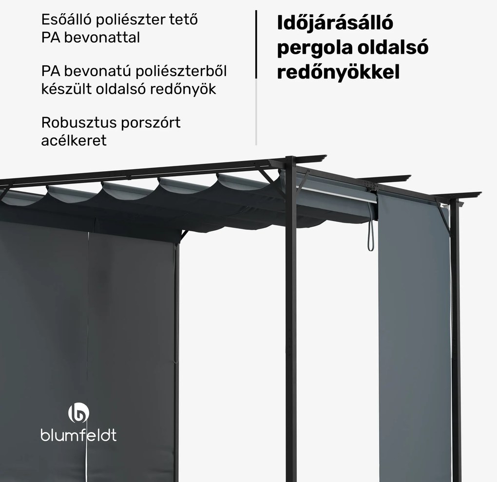 Blumfeldt Pantheon Robust Pergola, 3x3 m időjárásálló porszórt acél oldalsó redőnyökkel