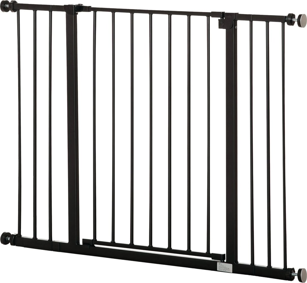 PawHut Ajtó Biztonsági Rács Lépcsővédő 10/15 cm Toldóval Fúrás Nélküli Ajtórács 76-107 cm Szélességhez Egykezű Nyitás Acél Fekete | Aosom