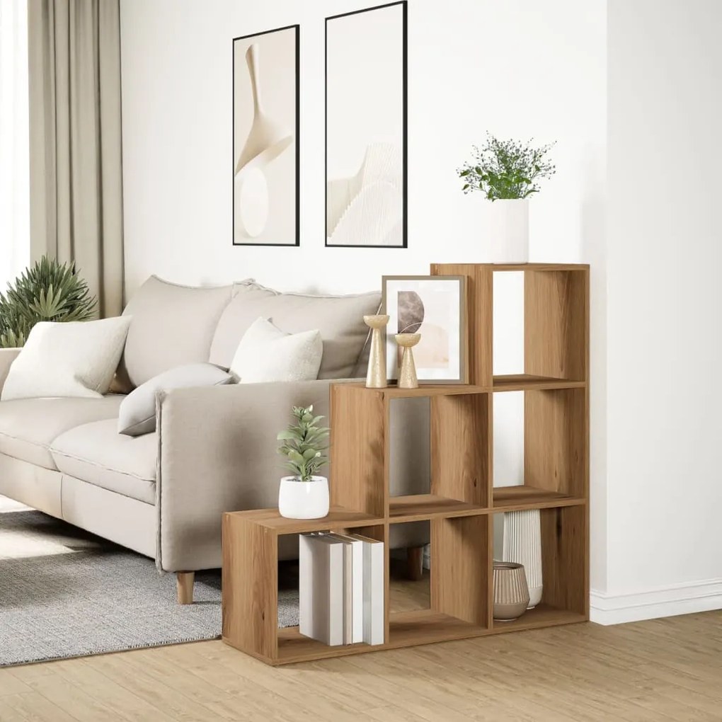 3 szintes kézműves tölgy fa elválasztó könyvespolc 99x29x99 cm