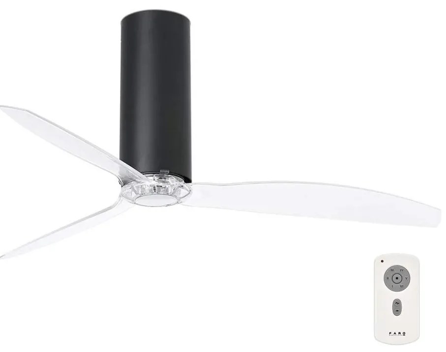 FARO 32036 - Mennyezeti ventilátor TUBE FAN fekete/átlátszó á. 128 cm + távirányító