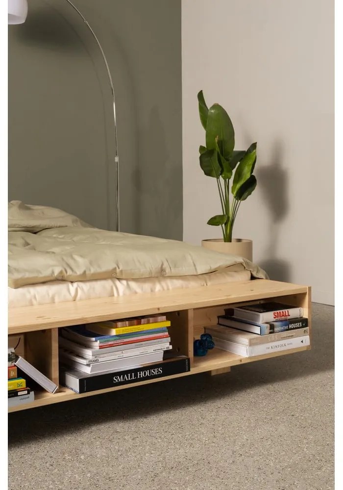 Natúr színű borovi fenyő franciaágy ágyráccsal 140x200 cm Merge – Karup Design