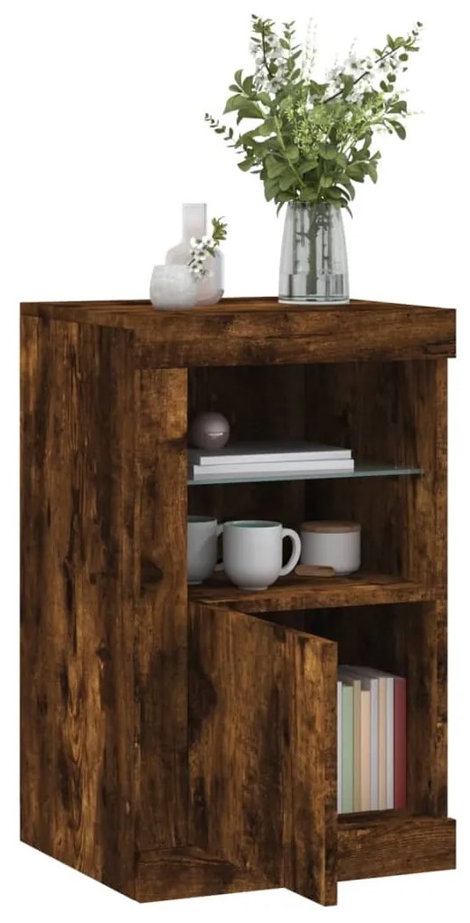 vidaXL 2 db füstös tölgy színű szerelt fa kisszekrény LED-fényekkel