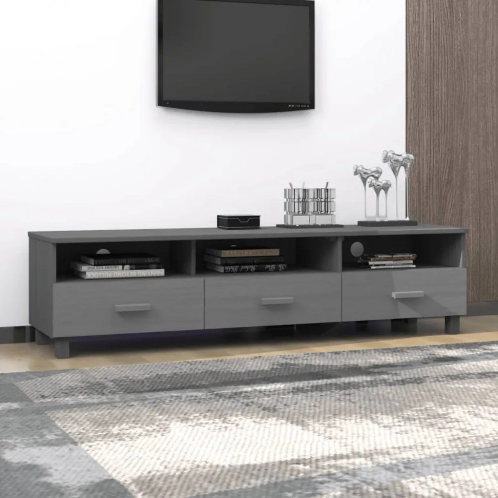 HAMAR sötétszürke tömör fenyőfa TV-szekrény 158 x 40 x 40 cm