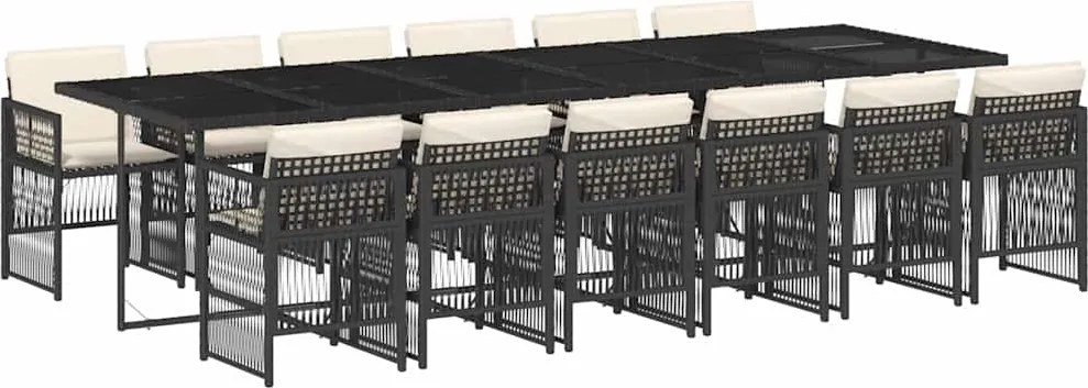 vidaXL 13 részes fekete polyrattan kerti ülőgarnitúra párnákkal