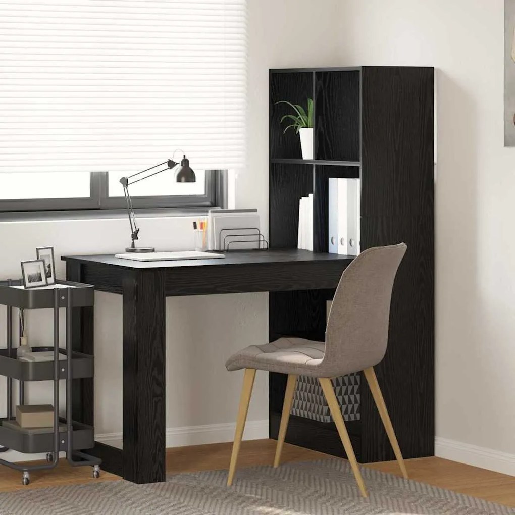 Asztal polcokkal Musta tammi 122 x 67 x 145 cm Faanyag