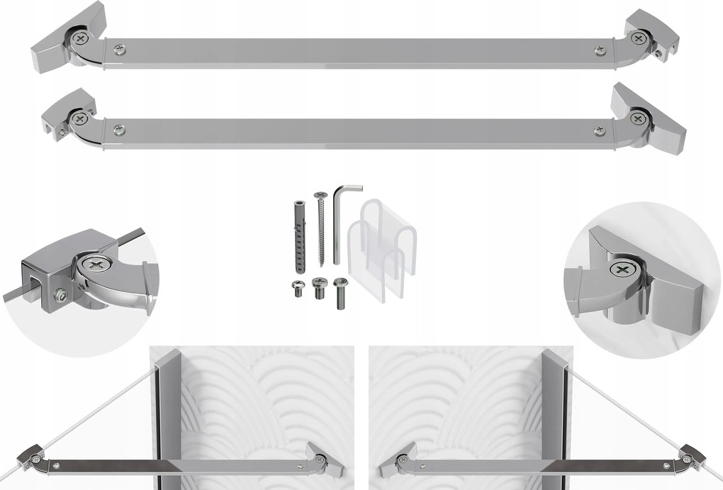 Zuhanykabin tartó konzol króm szögletes 37CM üveghez 6MM 2 db-os szett