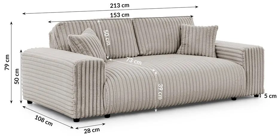 Világosszürke kordbársony kanapé 213 cm Justin – Ropez