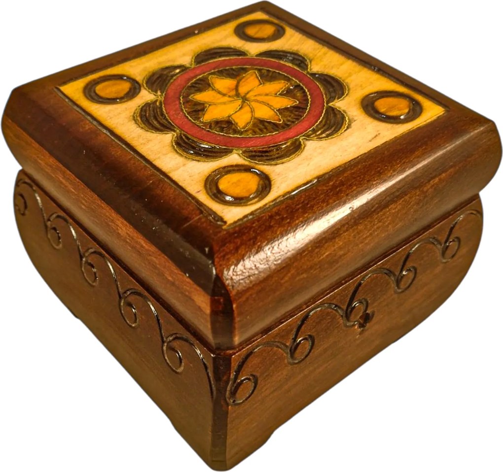 Láda Fa Láda Kézzel Díszített Barna Kis Négyzet
