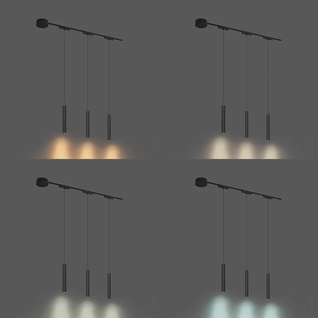 Modern sínrendszer 3 fekete függőlámpa foglalattal, 1 fázisú - Magnetic Cassie
