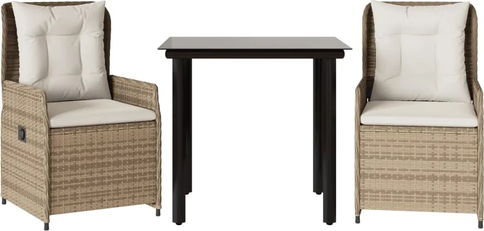 vidaXL 3 részes bézs polyrattan kerti étkezőgarnitúra párnákkal