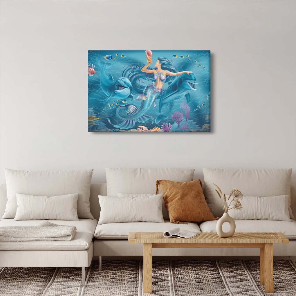 Kép - Sellő delfinekkel (90x60 cm)