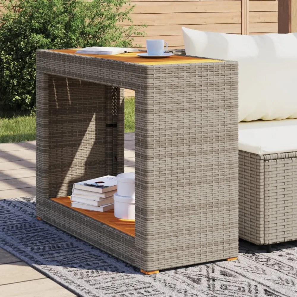 szürke polyrattan falapos kerti asztal 100x40x75 cm