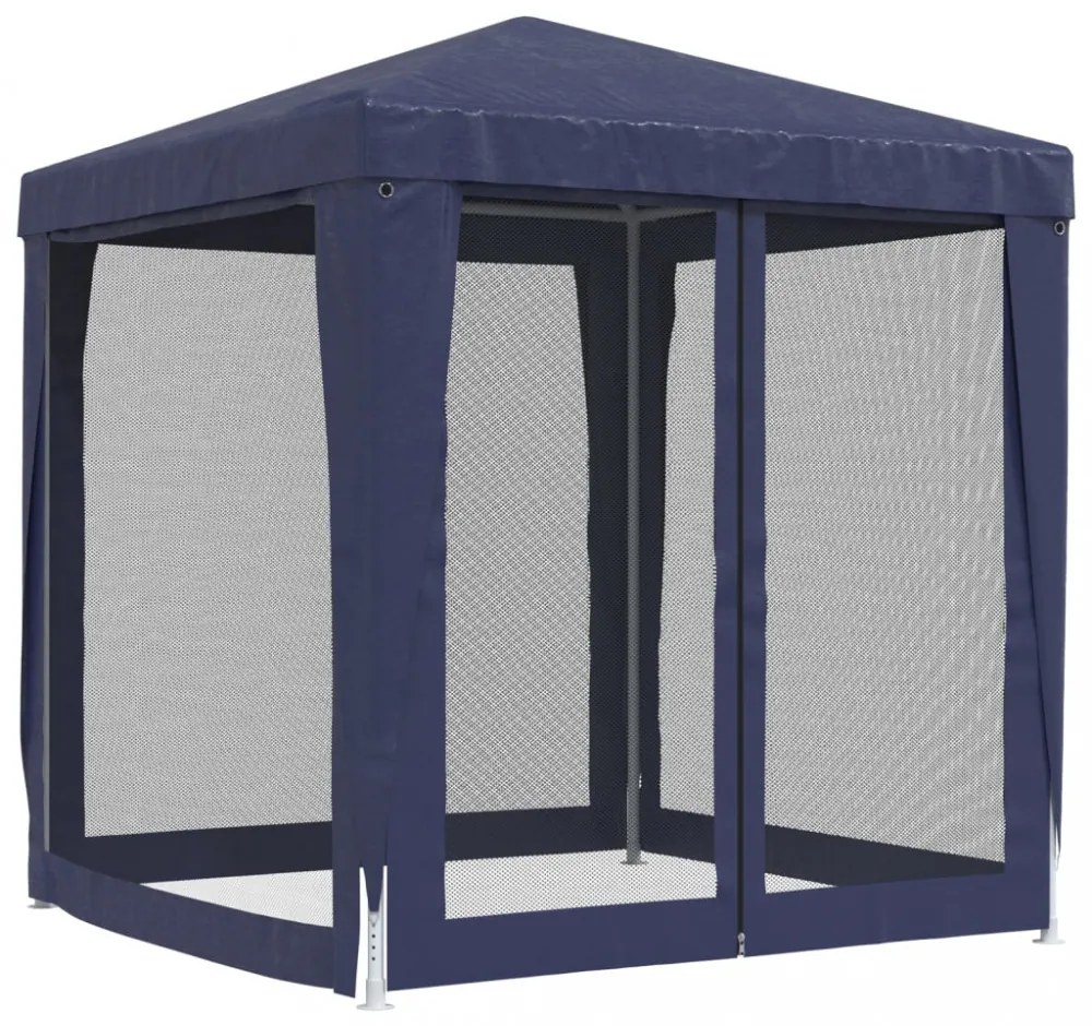 kék HDPE rendezvénysátor 4 hálós oldalfallal 2 x 2 m