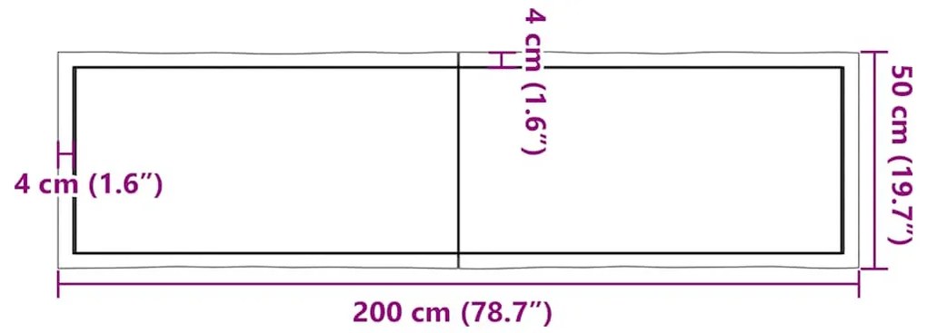 világosbarna kezelt tömör asztallap 200x50x(2-6) cm